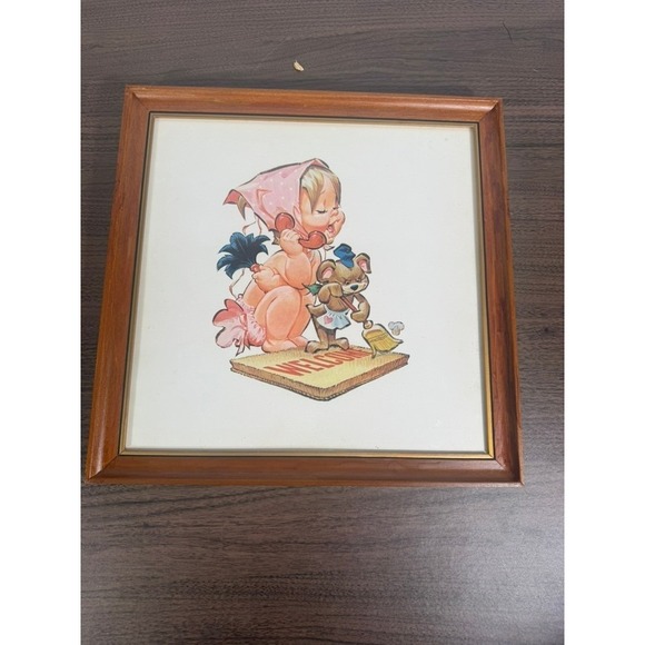 The Unbranded Brand Other - Vintage Betsy Bell Baby Welcome Telephone Print Framed ©1962 AT&T Retro Wall Art